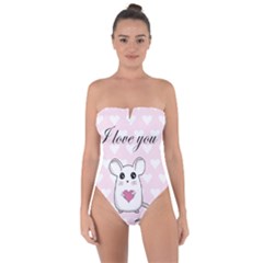 Cute Mouse - Valentines Day Tie Back One Piece Swimsuit by Valentinaart