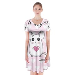 Cute Mouse - Valentines Day Short Sleeve V-neck Flare Dress by Valentinaart