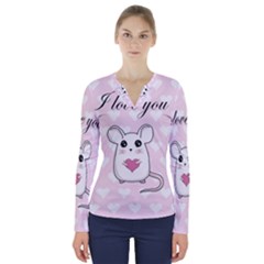 Cute Mouse - Valentines Day V-neck Long Sleeve Top by Valentinaart