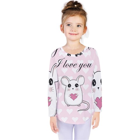 Cute Mouse - Valentines Day Kids  Long Sleeve Tee by Valentinaart