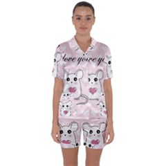 Cute Mouse - Valentines Day Satin Short Sleeve Pyjamas Set by Valentinaart