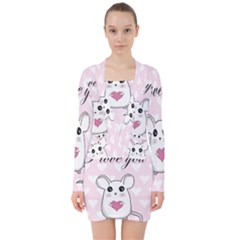 Cute Mouse - Valentines Day V-neck Bodycon Long Sleeve Dress by Valentinaart