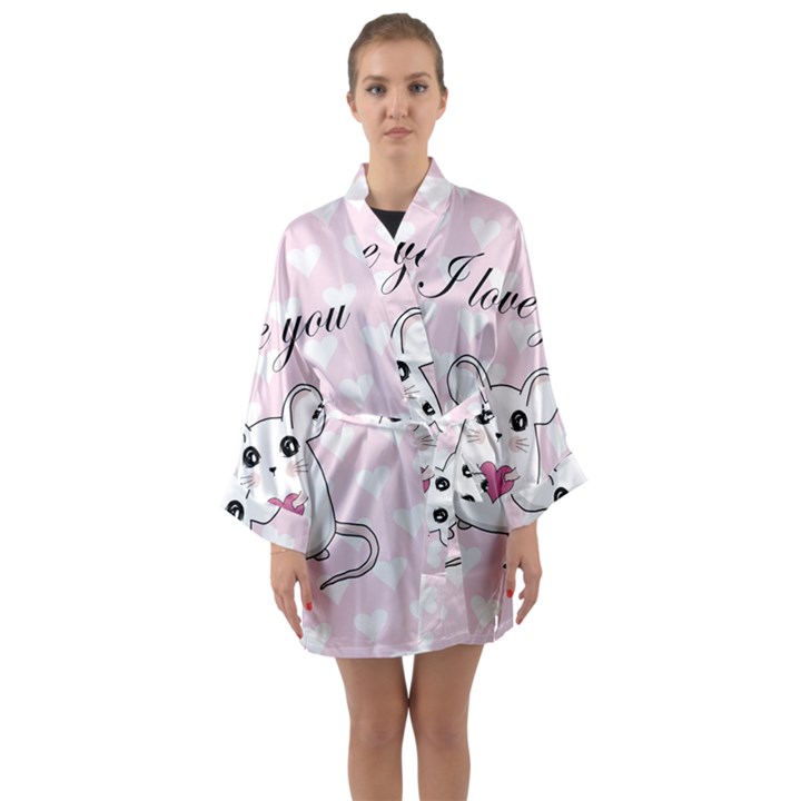 Cute mouse - Valentines day Long Sleeve Kimono Robe