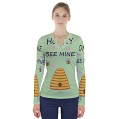 Bee Mine Valentines Day V-neck Long Sleeve Top by Valentinaart