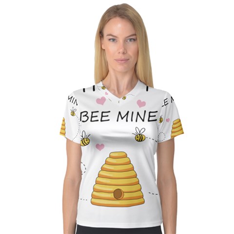 Bee Mine Valentines Day V-neck Sport Mesh Tee by Valentinaart