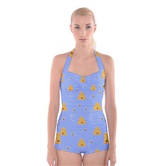 Bee Pattern Boyleg Halter Swimsuit  by Valentinaart