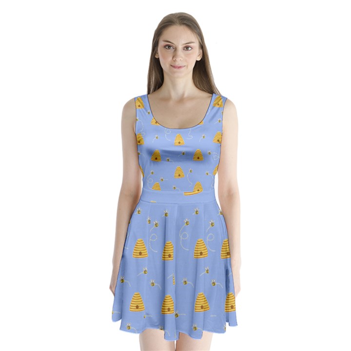 Bee pattern Split Back Mini Dress 