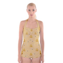 Bee Pattern Boyleg Halter Swimsuit  by Valentinaart