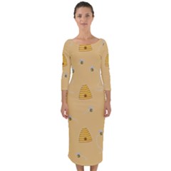 Bee Pattern Quarter Sleeve Midi Bodycon Dress by Valentinaart