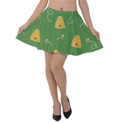 Bee Pattern Velvet Skater Skirt by Valentinaart