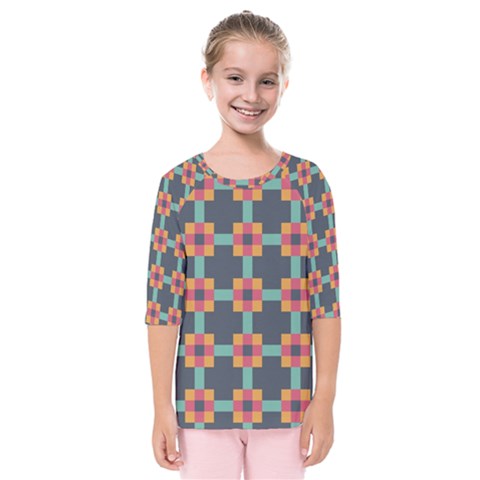 Squares Geometric Abstract Background Kids  Quarter Sleeve Raglan Tee by Nexatart