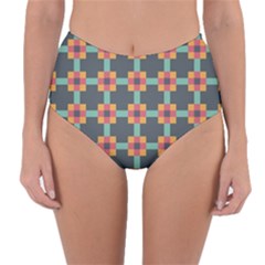 Squares Geometric Abstract Background Reversible High-waist Bikini Bottoms by Nexatart