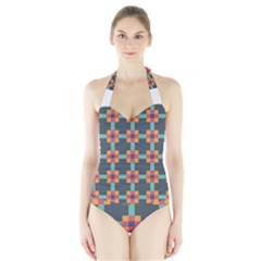 Squares Geometric Abstract Background Halter Swimsuit by Nexatart