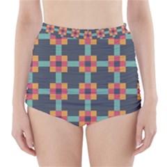 Squares Geometric Abstract Background High-waisted Bikini Bottoms by Nexatart