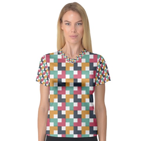 Background Abstract Geometric V-neck Sport Mesh Tee by Nexatart