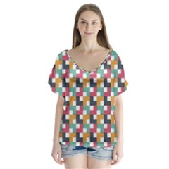 Background Abstract Geometric V-neck Flutter Sleeve Top by Nexatart