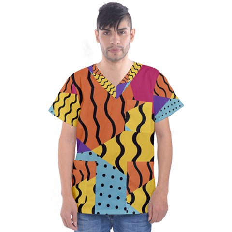 Background Abstract Memphis Men s V-neck Scrub Top by Nexatart