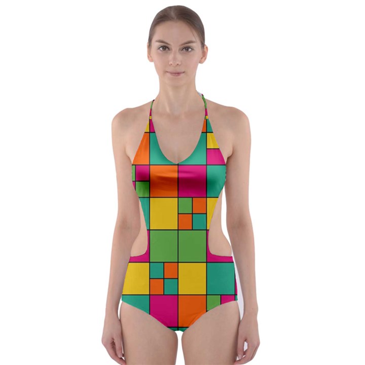 Squares Abstract Background Abstract Cut-Out One Piece Swimsuit