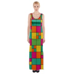 Squares Abstract Background Abstract Maxi Thigh Split Dress by Nexatart