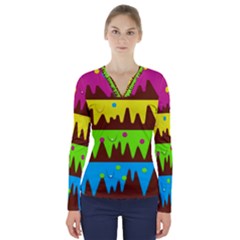 Illustration Abstract Graphic V-neck Long Sleeve Top by Nexatart