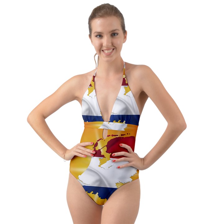 Holland Country Nation Netherlands Flag Halter Cut-Out One Piece Swimsuit