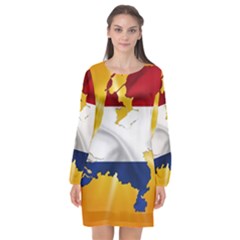 Holland Country Nation Netherlands Flag Long Sleeve Chiffon Shift Dress  by Nexatart