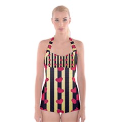 Love Heart Pattern Decoration Abstract Desktop Boyleg Halter Swimsuit  by Nexatart