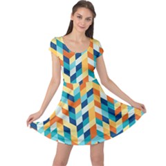 Geometric Retro Wallpaper Cap Sleeve Dress by Nexatart