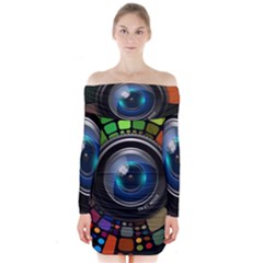 Lens Photography Colorful Desktop Long Sleeve Off Shoulder Dress by Nexatart