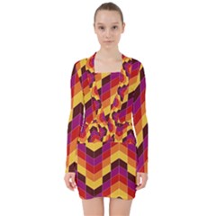 Geometric Pattern Triangle V-neck Bodycon Long Sleeve Dress by Nexatart