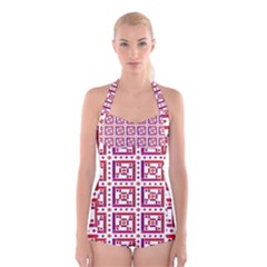 Background Abstract Square Boyleg Halter Swimsuit  by Nexatart