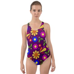 Flower Pattern Illustration Background Cut-out Back One Piece Swimsuit by Nexatart