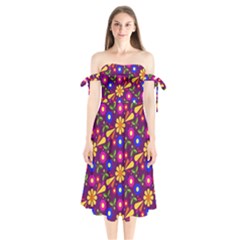 Flower Pattern Illustration Background Shoulder Tie Bardot Midi Dress by Nexatart