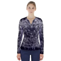 Dandelion Fibonacci Abstract Flower V-neck Long Sleeve Top by Nexatart