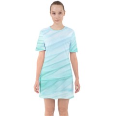 Blue Texture Seawall Ink Wall Painting Sixties Short Sleeve Mini Dress by Nexatart