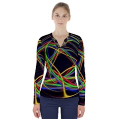 Ball Abstract Pattern Lines V-neck Long Sleeve Top by Nexatart