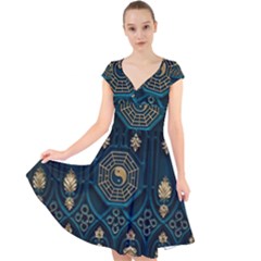 Ying Yang Abstract Asia Asian Background Cap Sleeve Front Wrap Midi Dress by Nexatart