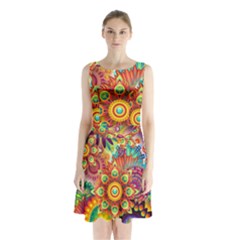 Colorful Abstract Background Colorful Sleeveless Waist Tie Chiffon Dress by Nexatart