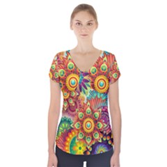 Colorful Abstract Background Colorful Short Sleeve Front Detail Top by Nexatart