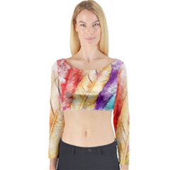 Feathers Bird Animal Art Abstract Long Sleeve Crop Top by Nexatart