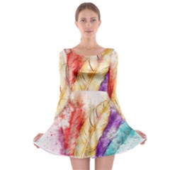 Feathers Bird Animal Art Abstract Long Sleeve Skater Dress by Nexatart