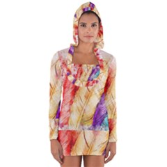 Feathers Bird Animal Art Abstract Long Sleeve Hooded T-shirt by Nexatart