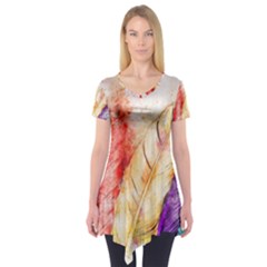 Feathers Bird Animal Art Abstract Short Sleeve Tunic  by Nexatart