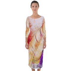 Feathers Bird Animal Art Abstract Quarter Sleeve Midi Bodycon Dress by Nexatart