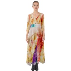 Feathers Bird Animal Art Abstract Button Up Boho Maxi Dress by Nexatart