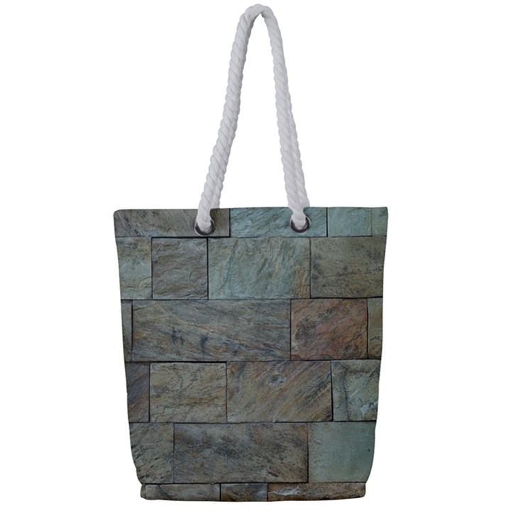 Wall Stone Granite Brick Solid Full Print Rope Handle Tote (Small)