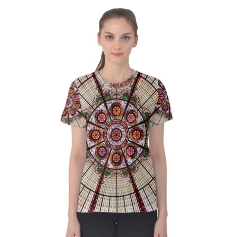 Pattern Round Abstract Geometric Women s Cotton Tee by Nexatart