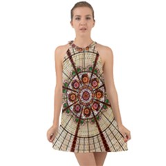 Pattern Round Abstract Geometric Halter Tie Back Chiffon Dress by Nexatart