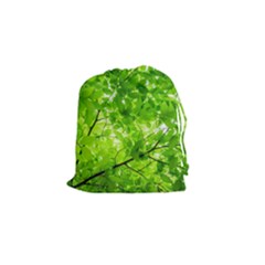 Green Wood The Leaves Twig Leaf Texture Drawstring Pouches (small)  by Nexatart