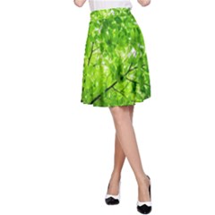 Green Wood The Leaves Twig Leaf Texture A-line Skirt by Nexatart